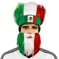 Mexican flag themed fan wig and matching beard set for Independence Day soccer match celebrations - Mexico Style (Wig And Beard Set)