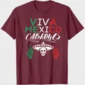 Maroon high-quality cotton t-shirt featuring Viva Mexico Cabrones skull graphic - XS / Tops / Gray