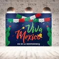 Viva Mexico Onafhankelijkheidsdag achtergrondbanner voor Mexicaanse feestdecoratie - Blauwe Cactus Sombrero Stijl (q072) / 180x110cm