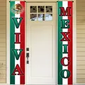 Πανό VIVA MEXICO για την Ημέρα Ανεξαρτησίας του Μεξικού σε λευκή μπροστινή πόρτα. - Πραγματική Σκηνή Λευκής Πόρτας (DLRMD060) / 180x30cm