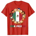 Red crew neck t-shirt featuring 'Viva Mexico' graphic with children and flag design - XS / Tops / Red
