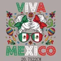 Adesivo termico Viva Mexico per T-shirt, motivo messy bun bandiera messicana, 20,7x22cm - Stile Ragazza con Occhiali da Sole Festival (DS1556)