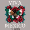 Adesivo termoadesivo farfalla Viva Mexico con fiori rossi, dimensione 19.9x24cm - Stile Farfalla Floreale (DS1558)