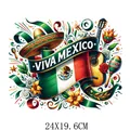 Vibrant Viva Mexico iron-on transfer for clothing, Independence Day design, 24x19.6cm - Traditional Instrument Sombrero Style (DS1559)