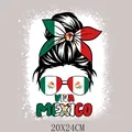 Viva Mexico heat transfer decal for clothes featuring messy bun and Mexican flag sunglasses - Emblem Sunglasses Silhouette (DH2236)