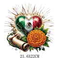 Vibrant Mexico Independence Day heart heat transfer patch for clothing, size 21.6x22cm - Heart Gem Vine Style (DS1564)