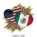 Mexico Independence Day US-Mexico heart flag iron-on heat transfer patch 23x21cm - USA-Mexico Double Heart Flags (DF0365)