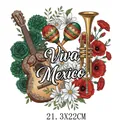 Colorful Mexican Independence Day heat transfer design with Viva Mexico and floral art - Musical Instrument Flower Cluster Style (DS1569)