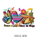Cinco de Mayo colorful heat transfer patch featuring taco and peace sign designs - Leopard Peace Sign Style (DS1572)