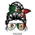 Mexico Independence Day heat transfer sticker with messy bun girl design, 19x22cm size - Messy Bun Girl Headband Sunglasses Style (DS1576)