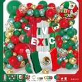 Festive Mexican National Day balloon arch kit with green red gold balloons and flag - Mexico Independence Day Decor Balloon (MXGG-019) / 50 Pieces