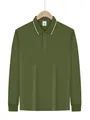 Vorderansicht eines olivgrünen, schnell trocknenden Langarm-Poloshirts am Holzbügel - XS / Oberteile / Armeegrün