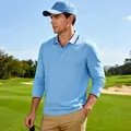 Polo de golf bleu à manches longues pour homme, respirant et séchage rapide, col à rayures - S / Tops / Bleu clair