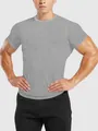 Dettaglio t-shirt sportiva da uomo grigia asciugatura rapida girocollo per fitness - S / Tops / Grigio