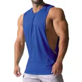 Close-up of a royal blue men's sleeveless muscle tank top for fitness and gym workout - M / Tops / Sapphire Blue