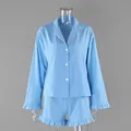 Pyjama deux pièces bleu clair avec chemise à volants et short d'été - S / Haut Et Bas / Bleu