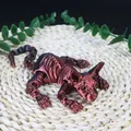 Close-up of articulated 3D printed Sphynx cat figurine with metallic finish - 23CM / Black Red