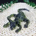 Detailed view of a 3D printed articulated Sphynx cat figurine with green textured finish. - 23CM / Black Gold
