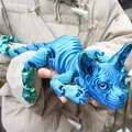 Large blue metallic 3D printed articulated Sphinx cat figurine collectible toy for home decor - 50cm / Laser Green