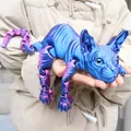 Blue and purple articulated 3D printed Sphynx cat figure with movable joints - 50cm / Laser Purple