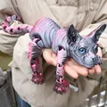 Articulated 3D printed hairless Sphynx cat figure with purple and grey gradient finish. - 50cm / Black Red