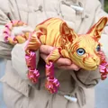 Articulated 3D printed Sphynx cat figure with realistic gold and pink silk finish - 50cm / Purple Gold