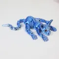 Articulated blue 3D printed sphinx cat figurine with realistic silk finish and movable joints - 23CM / Blue Silver