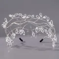 Elegante cerchietto da sposa fatto a mano con cristalli a goccia in montatura argento - Stile a Rete di Cristallo (TS-J3402S) / Argento