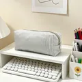 Large capacity gray and white striped seersucker pencil case for student stationery - Gray