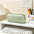 Large capacity green striped seersucker pencil case for student desk stationery storage - Bean Green