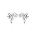 Elegante Schleifen-Ohrstecker aus Silber mit funkelndem herzförmigem Zirkonia-Anhänger - Mädchenknoten-Ohrstecker (ED03)