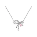 Elegante Schleifen-Halskette mit rosa Zirkonia im Birnenschliff und Pavé-Steinen - Halskette mit rosafarbenem Zirkonia-Mädchenknoten (XL24)