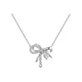 Elegante silberne Schleifen-Halskette mit funkelndem Zirkonia und einem Tropfenanhänger - Halskette mit weißem Zirkonia-Mädchenknoten (XL24)