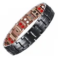 Bracelet de magnétothérapie pour hommes en acier titane avec doubles aimants et fini noir - Bracelet 8 (Noir & Cuivre)
