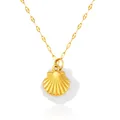 Détail du collier pendentif double coquillage plaqué or 18 carats avec chaîne en acier - Style Double Coquillage 2 (XL016-11) / 8.5