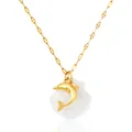 Collier en acier inoxydable plaqué or 18 carats avec pendentif dauphin et coquillage. - Style Dauphin et Coquillage (XL016-3) / 8.5