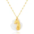 Collier marin plaqué or avec pendentif hippocampe et coquillage blanc pour femme - Style Hippocampe 1 Coquillage (XL016-7) / 8.5