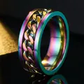 Rainbow stainless steel spinner ring with curb chain detail for men - 23-b-2 Colored Chain Ring (refund And Exchange Guaranteed If Fades) / Size 12