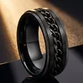 Men's black stainless steel spinner ring with a rotating center curb chain detail. - 25-c-1 Embossed All Black / Size 5