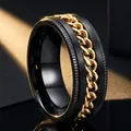 Men's minimalist black stainless steel rotating chain ring with gold finish accents - 25-b-2 Embossed Black With Gold (refund Or Exchange Guaranteed If It Fades) / Size 5