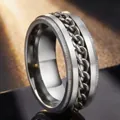 Premium men's stainless steel spinner ring featuring a rotatable center curb chain design - 25-c-2 Embossed All-steel Color (never Fades) / Size 5