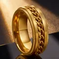 Elegant gold rotatable spinner chain ring for men made of durable stainless steel - 25-b-1 Embossed All Gold / Size 5