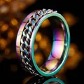 Iridescent rainbow spinner ring with rotating chain link and Roman numerals - 23-e-2 Colored Chain Roman Numeral Chain Ring (refunds And Exchanges Guaranteed If Color Fades) / Size 7