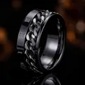 Black stainless steel spinner ring for men with silver chain and Roman numeral engraving - 23-e-1 Roman Numeral Chain Black (fading Will Result In A Refund Or Exchange). / Size 7
