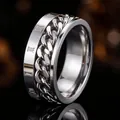 Silver stainless steel rotating ring with chain link and Roman numeral engravings - 23-e-3 Roman Numeral Chain Steel (never Fades) / Size 7