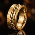 Gold stainless steel spinning ring for men featuring a chain and Roman numerals - 23-e-5 Roman Numeral Chain Gold (guaranteed Return And Exchange If Fading) / Size 7