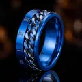 Blue stainless steel spinner ring with a rotatable chain center and Roman numerals - 23-e-4 Roman Numeral Chain Blue (fading Will Result In Return Or Exchange) / Size 7