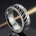 Men's stainless steel spinner ring with black chain and rune engravings - 25-a-2 Viking Chain 8mm Steel (never Fades) / Size 7