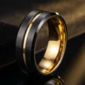 Men's fashionable black brushed stainless steel spinning ring with elegant gold groove - 18-a-2 Black Gold / Size 7