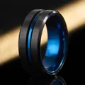 Men's fashion black brushed titanium steel ring featuring a vibrant blue interior - 18-a-4 Black/blue / Size 7